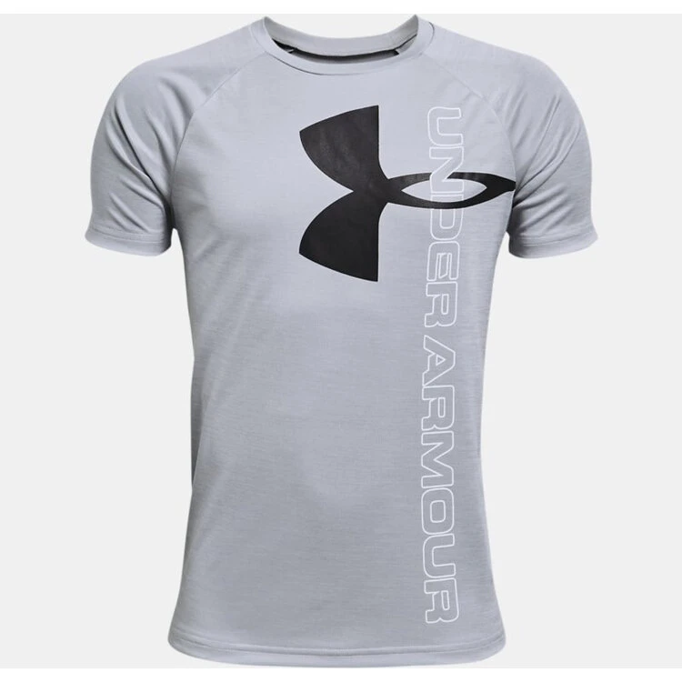 Under Armour Tech Split Logo Hybrid Tee - Youth - Gray 1 Under Armour Tech Split Logo Hybrid Tee - Youth - Gray
